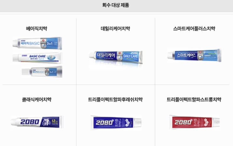 2080 치약 회수