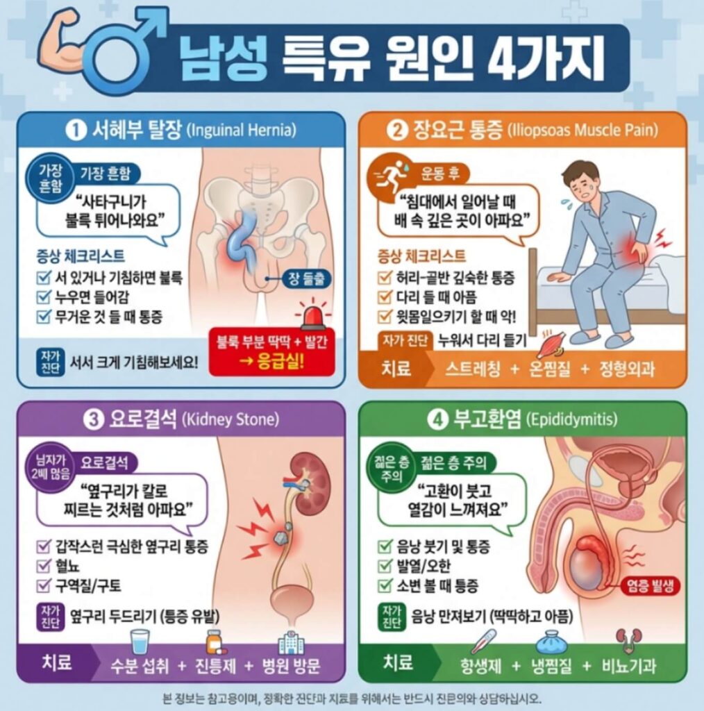 남자 오른쪽 아랫배 통증