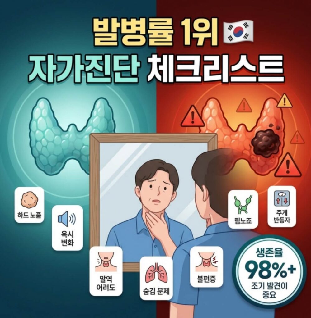 갑상선암 증상 7가지 자가진단 체크리스트 | 초기 발견이 생존율 결정