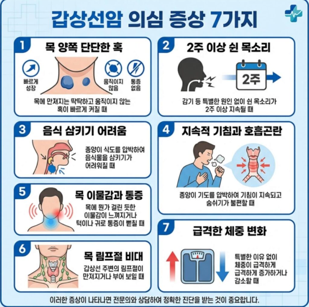 갑상선암 증상 7가지 자가진단 체크리스트 | 초기 발견이 생존율 결정