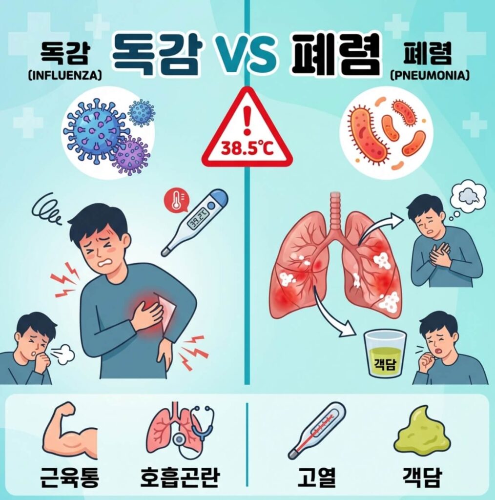 독감 vs 폐렴 차이점