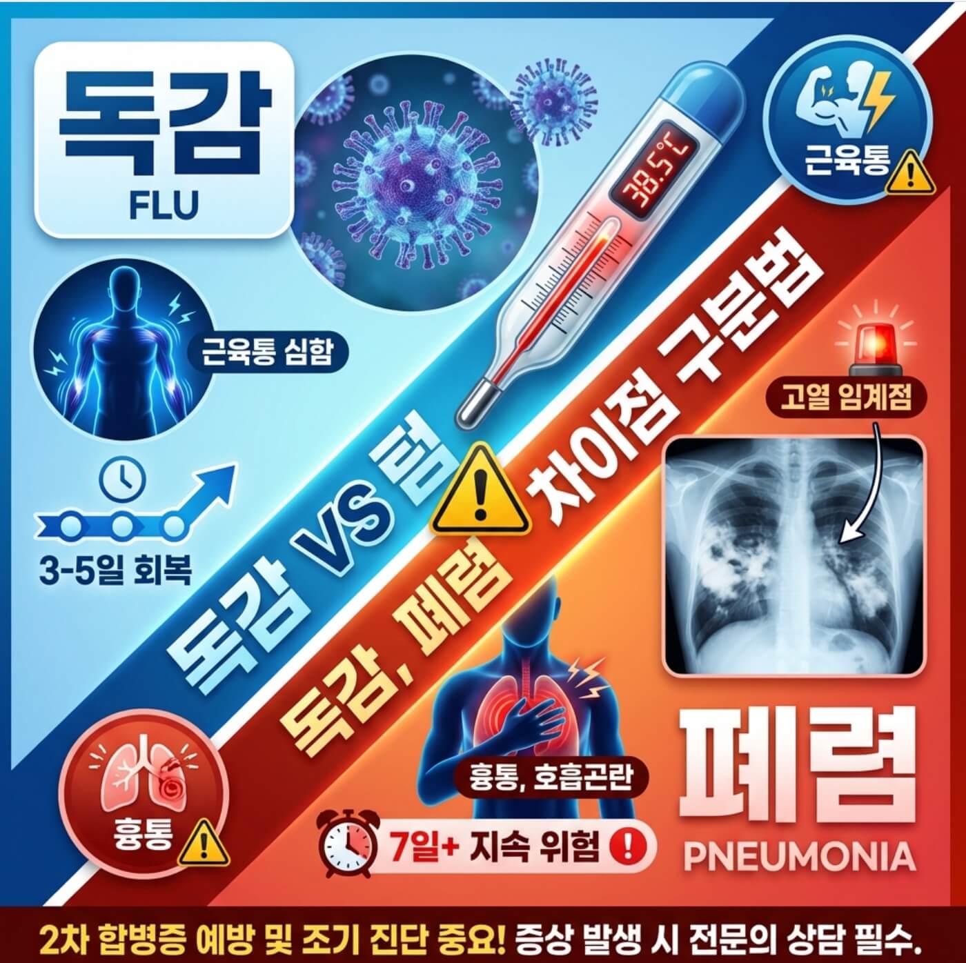 독감 vs 폐렴 차이점