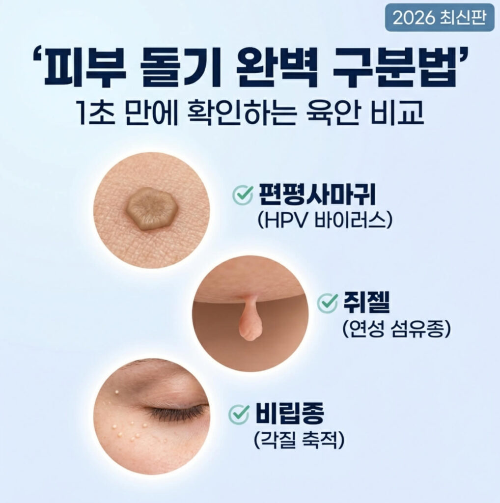 편평사마귀 vs 쥐젖 vs 비립종